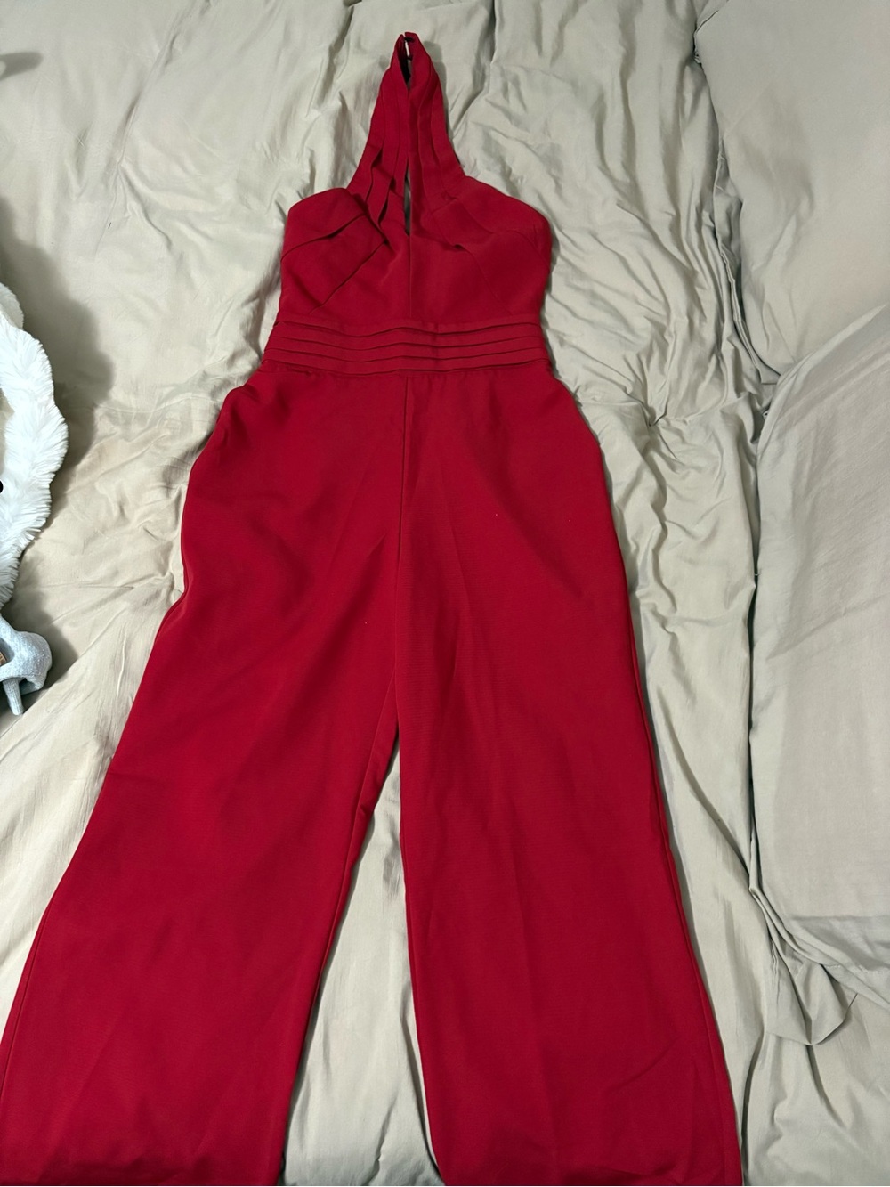 Adelyn Rae Red Halter Wide-Leg Jumpsuit